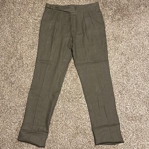 Purple Label Ralph Lauren: Buckled Linen Suit Trouser - Olive Green - Size 38 US